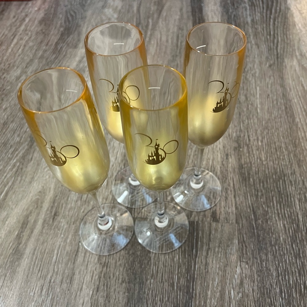 Disneyland Paris 30th Anniversary Gold Plastic Champagne Flutes - Set of Four